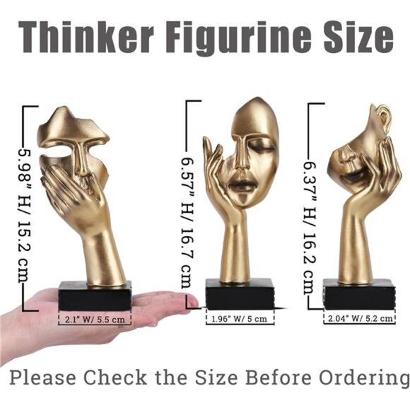 3 Pcs Thinker Small Statue Set - Golden Black Abstract Art Sculpture Modern - Picture 3 of 7